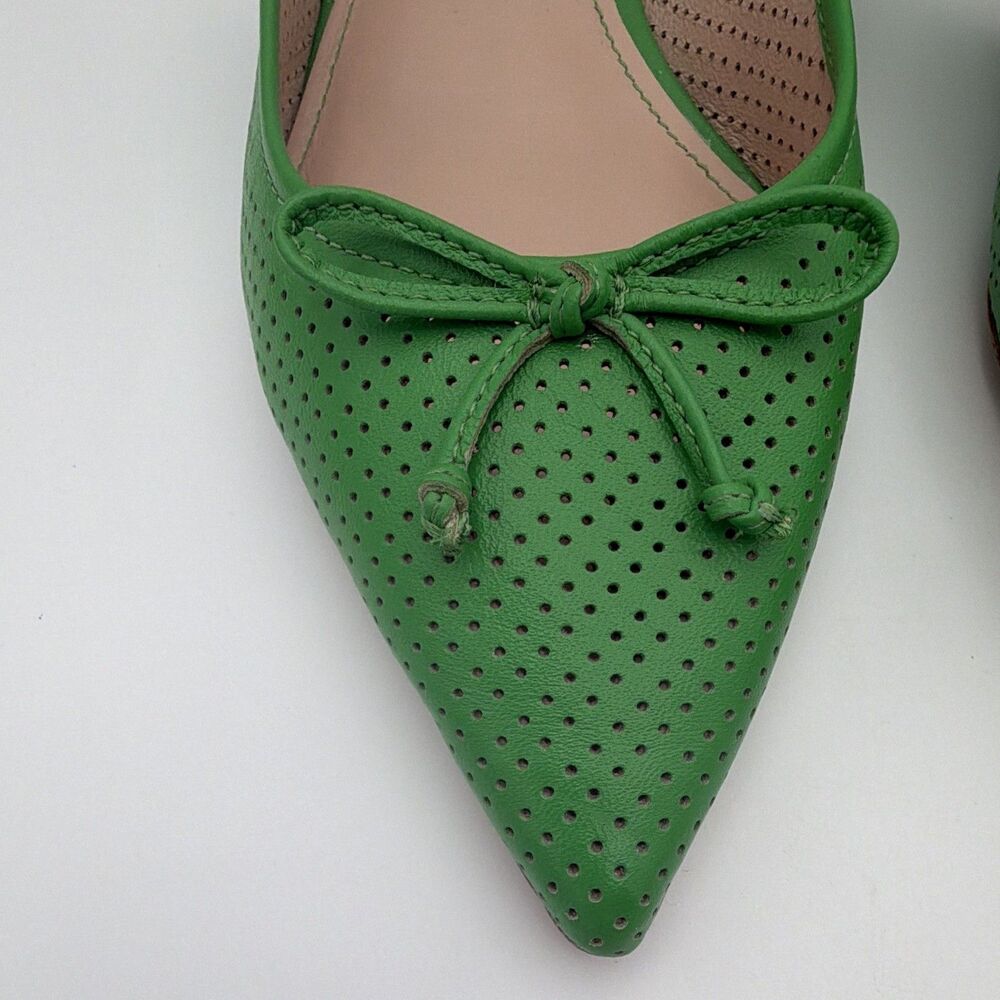 Kate Spade New York Women's Green Leather Slingback Bow Flats Pointed Toe 7.5B - Picture 2 of 10